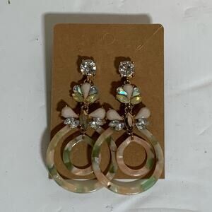 Nicole Miller Glistening Sand & Green Dangling Earrings - USED